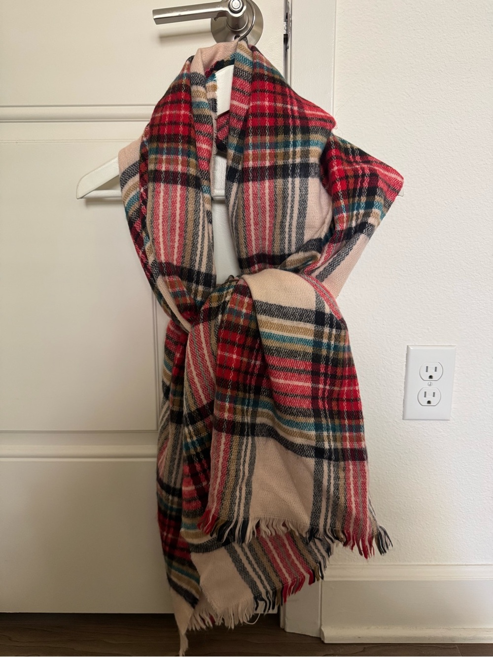 H&M Multicolor Plaid Fringe Scarf - Red, Teal, Brown